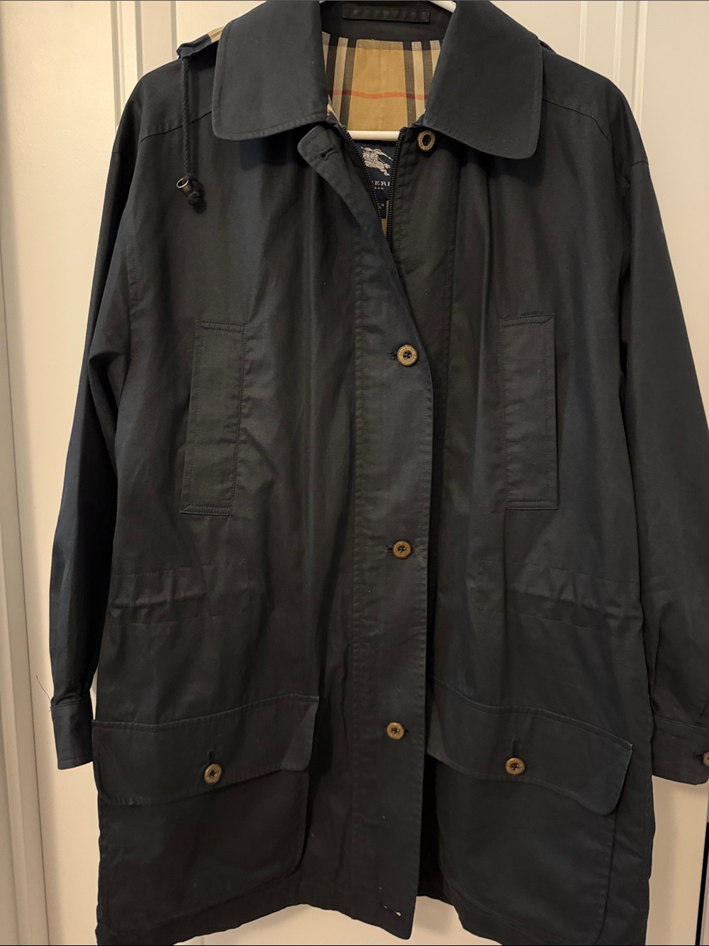 Vintage Burberry Navy Trench Coat with Signature Check Lining - Picture 10 of 10